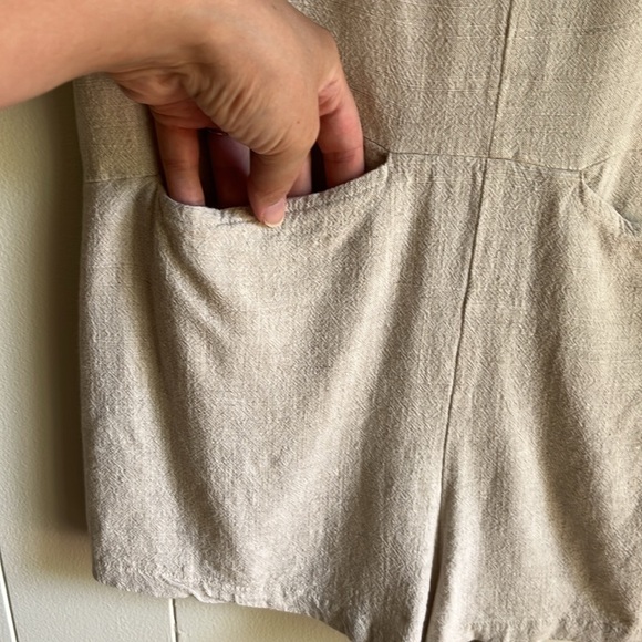 Princess Polly Tan Beige Boho Casual Linen Beach V-Neck Romper Jumpsuit Sz 2 - Picture 3 of 13